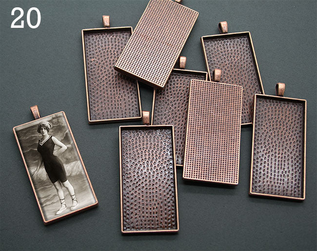 20 Pack Large Copper Rectangle Photo Pendants w/ Glass