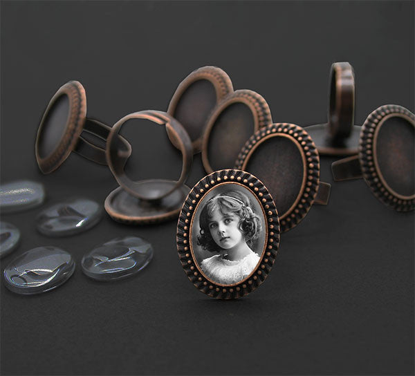 Vintage Style Beaded Edge Copper Photo Ring w/ Glass 20 Pack