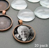 20 Pack Photo Jewelry Copper Pendants 1 1/4 Inch W/ Glass
