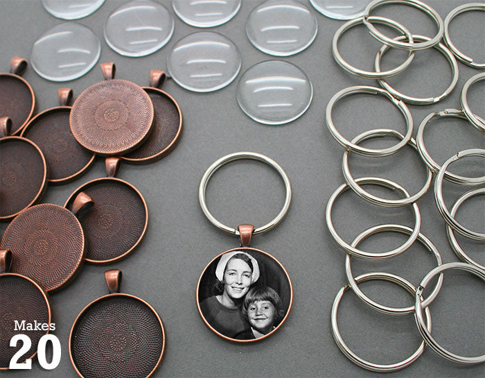 Round 30mm Copper Photo Keychain Supplies Pack Makes 20