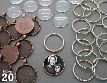 Round 30mm Copper Photo Keychain Supplies Pack Makes 20