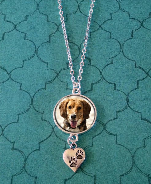 Paw Print Photo Jewelry Pet Necklace w/ Chain Set