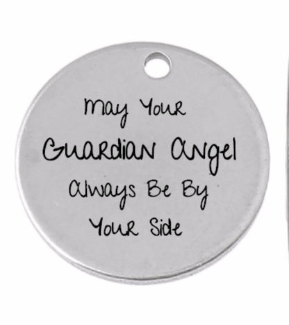 May Your Guardian Angel Pendant Disc Necklace 30mm or 1 1/4 Inches