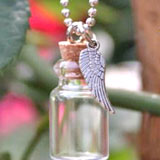 Mini Glass Trinket Bottle w/ Ball Chain & Angel Wing Charm