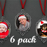 6 Pack Vintage Style Oval Photo Christmas Ornament Blanks Decorations w/ Red Ribbon Hangers Kit