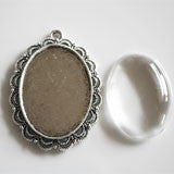 Antique Silver Ornate Edge Photo Pendant w/ Glass 40x30 Photo Area