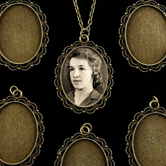 Mega Kit Photo Necklaces with 40x30mm Bronze Gold Lacy Edge Oval Photo Pendants