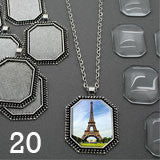 Photo Jewelry Octagon Glass Top Photo Pendant 20 Pack w/ Link Chains
