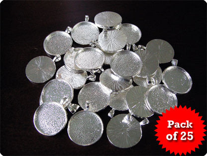 25 Silver Plated Round  Photo Jewelry Pendants  w/ Bail