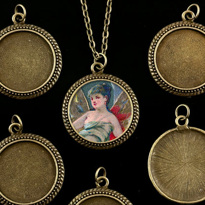 Makes 20 Glass Beaded Edge Photo Pendant Necklaces Kit 25mm Circle Antique Bronze Gold