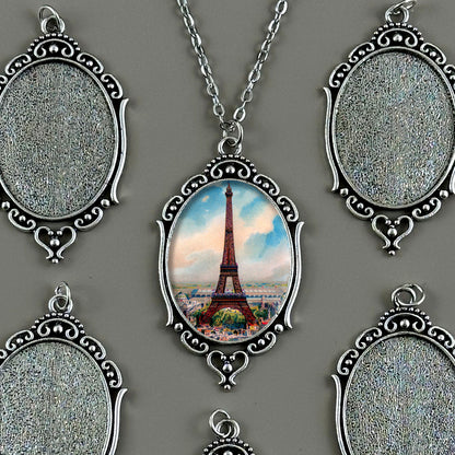 Mega Kit Photo Necklaces with 40x30mm Antique Silver Pointed Oval Photo Pendants