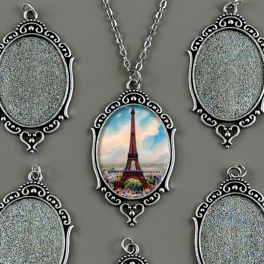 Mega Kit Photo Necklaces with 40x30mm Antique Silver Pointed Oval Photo Pendants