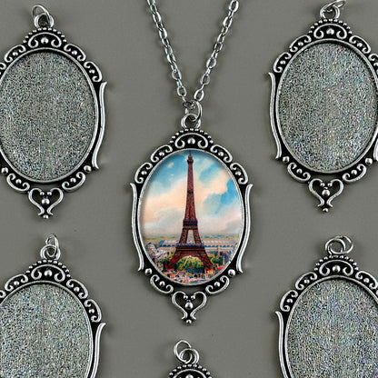 Makes 20 Photo Jewelry Pointed Oval Pendant Necklaces 40x30mm Antique Silver
