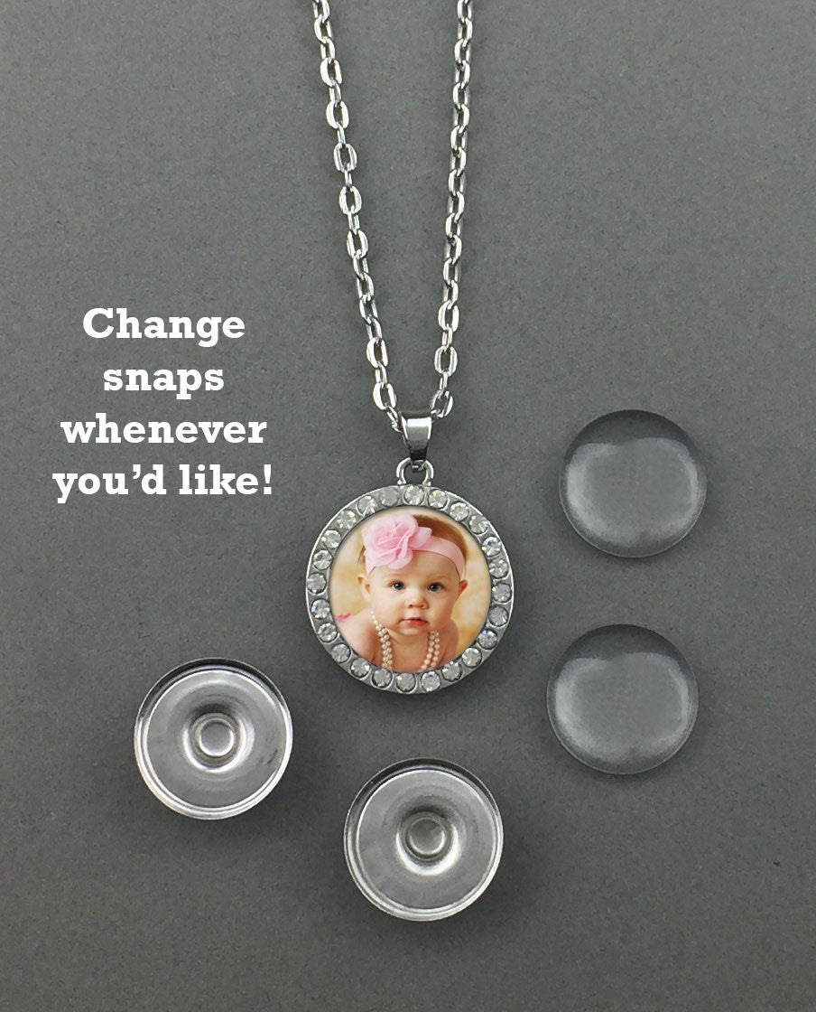 Changeable Snap In Photo Jewelry Rhinestone Pendant Necklace Kit