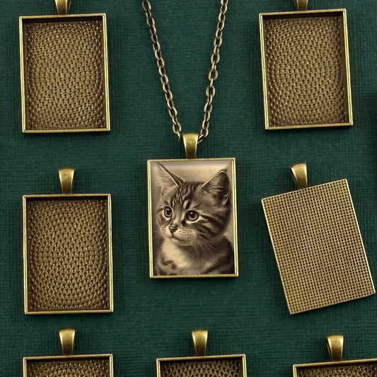 Mega Kit Photo Necklaces 25mm x 35mm 1" x 1 1/2" Bronze Gold Rectangle Photo Pendants