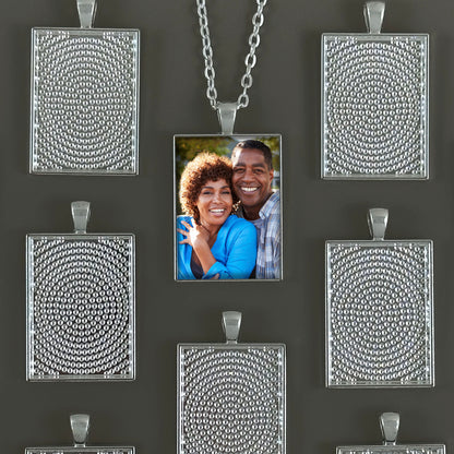 Mega Kit Photo Necklaces 25mm x 35mm 1" x 1 1/2" Shiny Silver Rectangle Photo Pendants