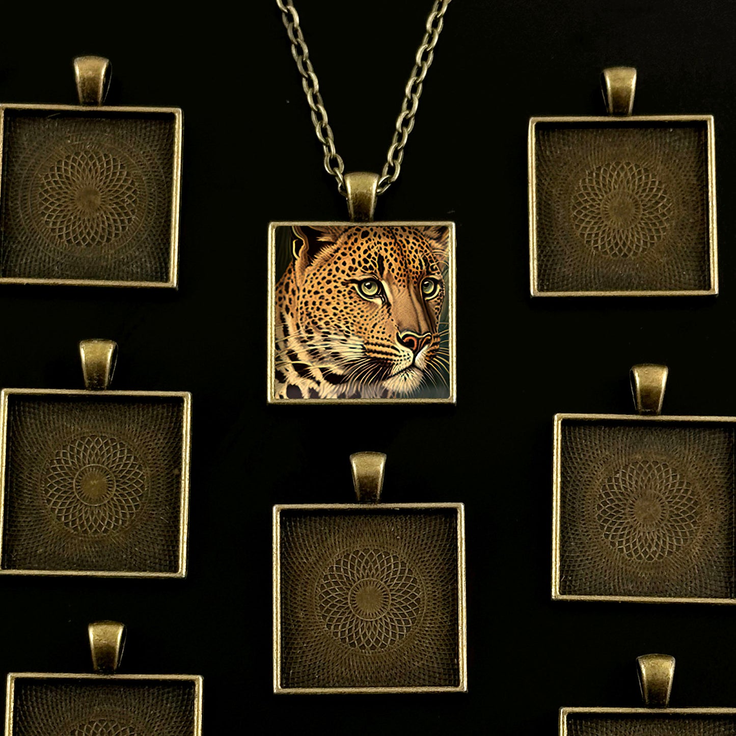 Makes 20 Square Photo Jewelry Pendant Necklaces Kit 25mm 1 Inch Antique Bronze Gold