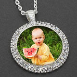 Silver Rhinestone Photo Necklace Set