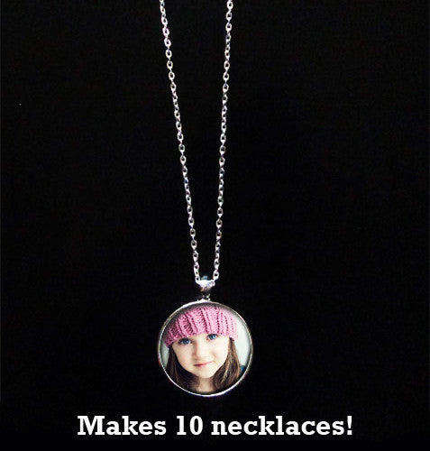 Photo Jewelry Necklace Kit 1 Inch Makes 10 w/ Link Chains and Self Adhesive Covers