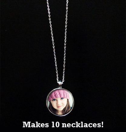 Photo Jewelry Necklace Kit 1 Inch Makes 10 w/ Link Chains and Self Adhesive Covers