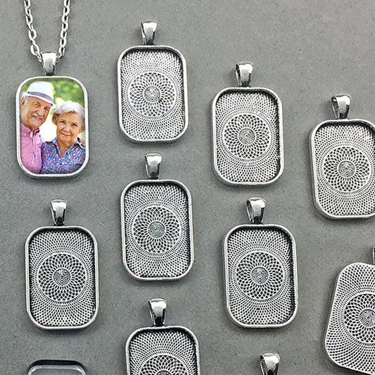 Mega Kit Photo Necklaces with 24x30mm 1"x1 1/4" Antique Silver Rounded Edge Rectangle Photo Pendants