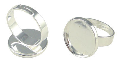 10 Pack 16mm Silver Circle Photo Ring Blanks Adjustable
