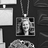 20 Pack Large Shiny Silver Square Photo Jewelry Pendants w/ Glass 1 1/4 inch and Link Chains