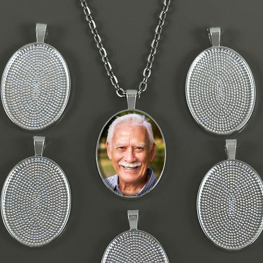 Mega Kit Photo Necklaces with 22x30mm 1"x1 1/4" Shiny Silver Oval Photo Pendants