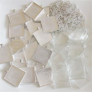 20 Pack  30mm 1 1/4 Square Photo Pendants w/ Glass + Ball Chains