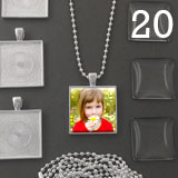 20 Pack One Inch Square Photo Pendants w/ Glass + 20 Ball Chains