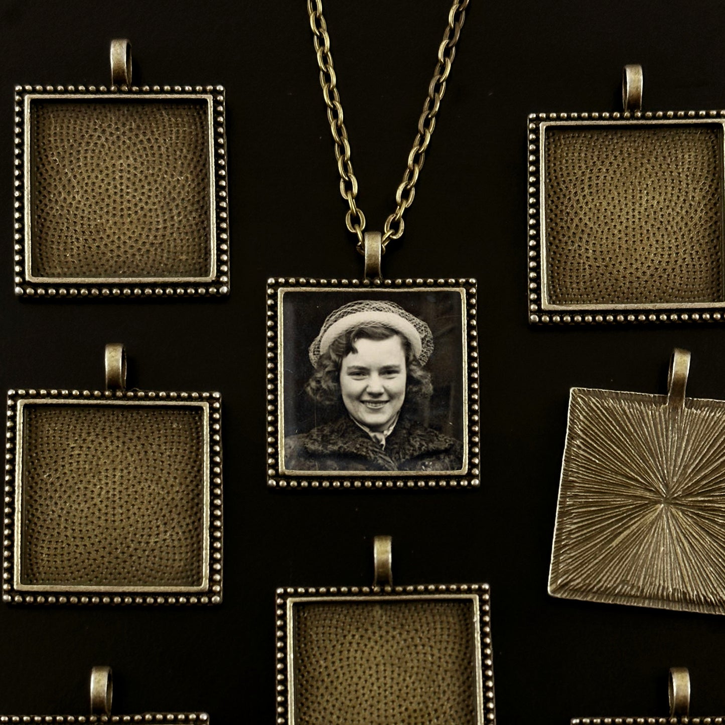 Mega Kit Photo Necklaces with 25mm 1" Bronze Gold Beaded Edge Square Photo Pendants