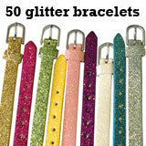 50 Pack Glitter Slide On Charm Strap Bracelets 8mm Wide