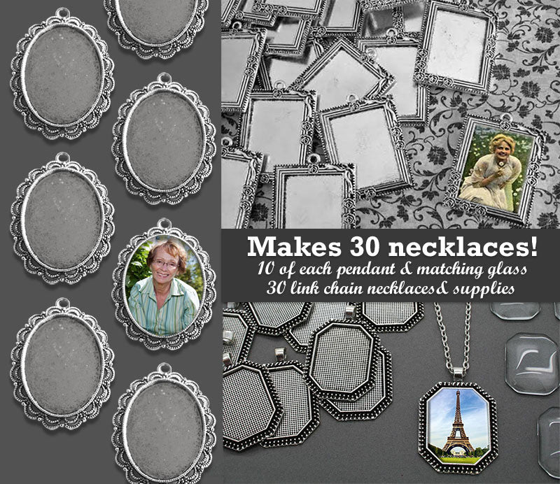 30 Pack Photo Jewelry Elegant Edged Pendants Variety Home Business Kit